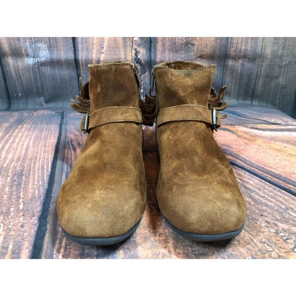 Minnetonka Rancho Brown Suede Fringe Ankle Buckle Boots Booties Womens 9 (v5L - Picture 7 of 11
